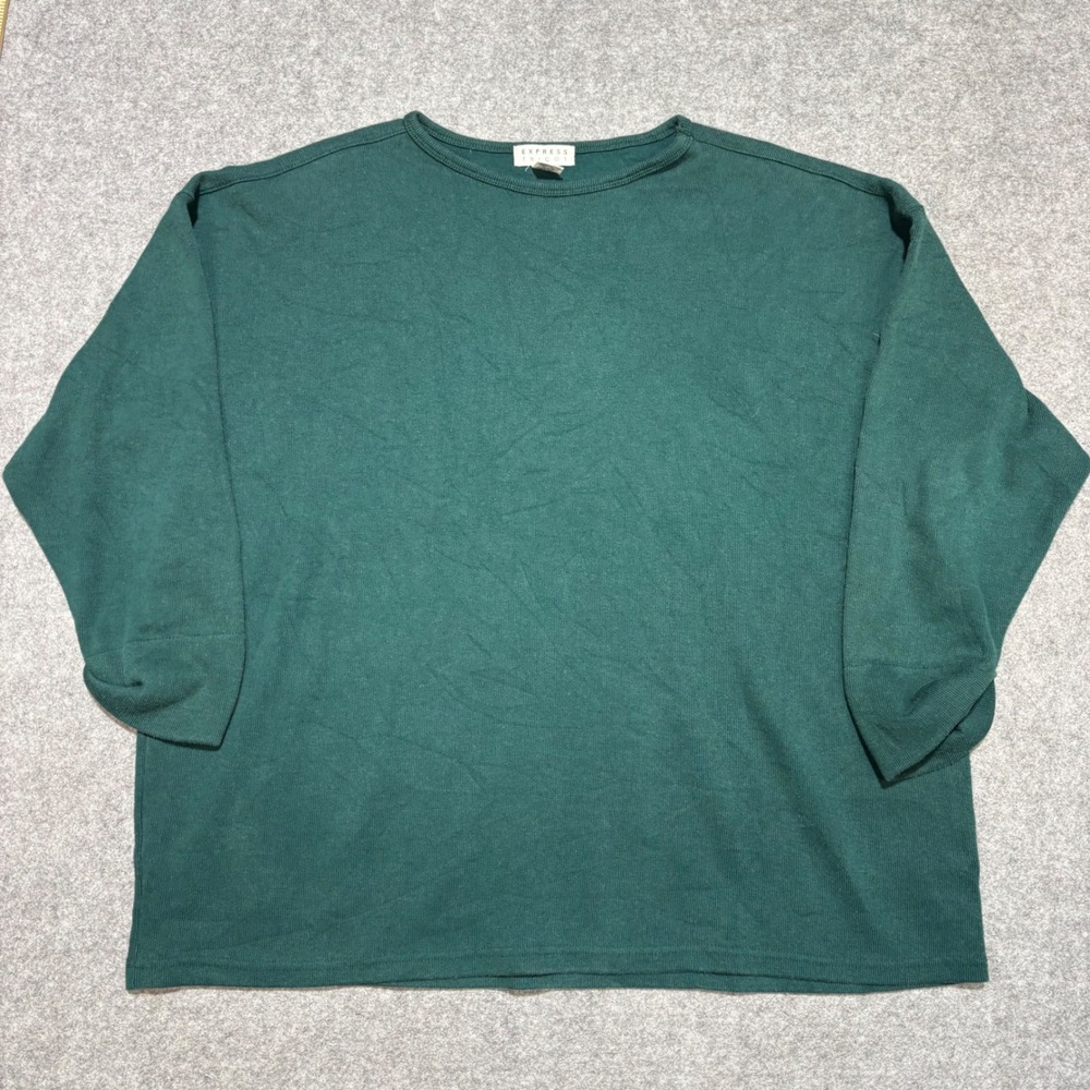 Express Tricot Vintage Forest Green Ribbed Oversized Long Sleeve Top XL